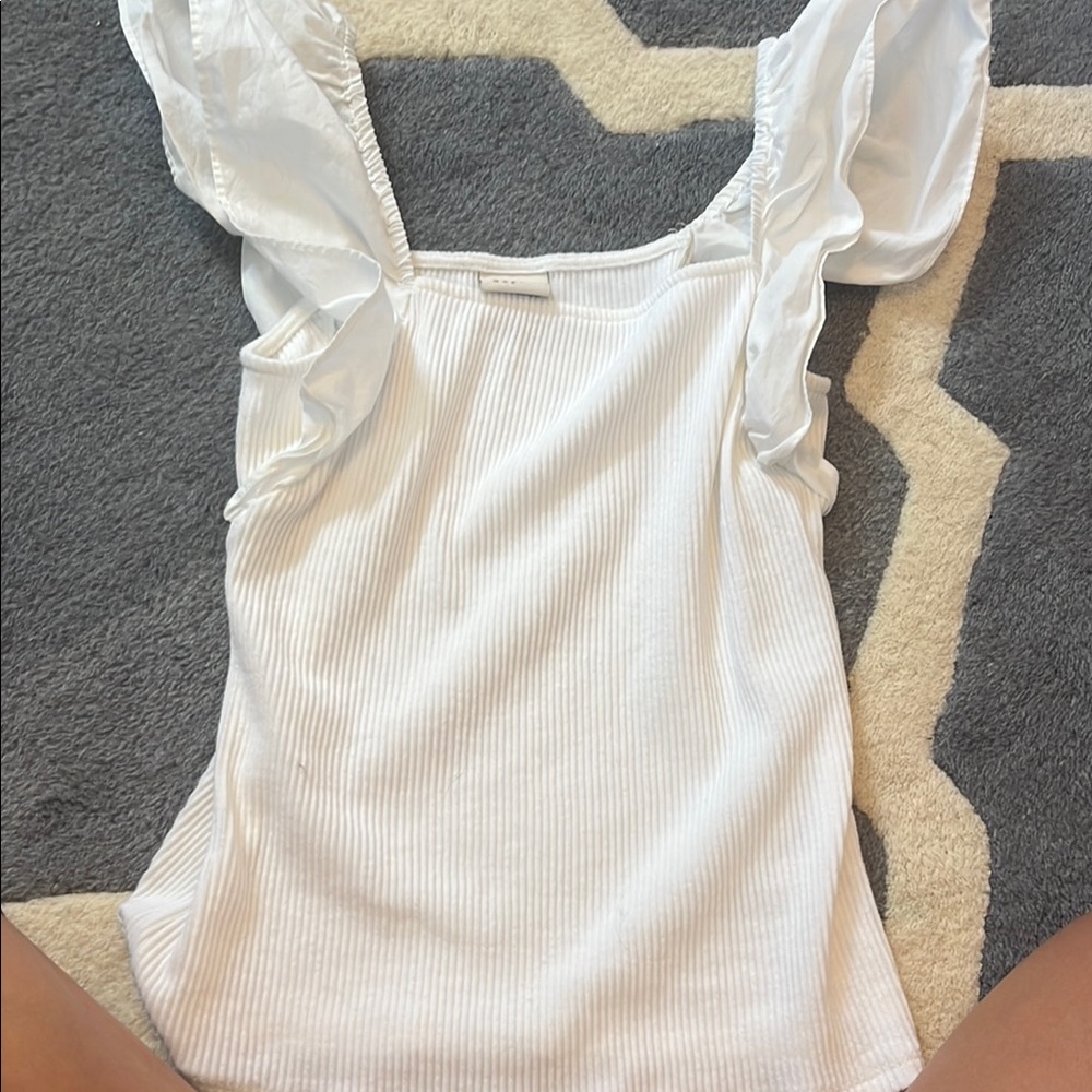 A New Day White Flutter Sleeve Ruffled Blouse